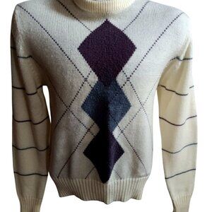 Vintage 80s Sweater Medium Mens Acrylic Pullover Argyle Union Bay New Wave Dad